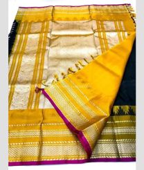Black and Mustard Yellow color venkatagiri pattu sarees with all over buttas design -VAGP0001122
