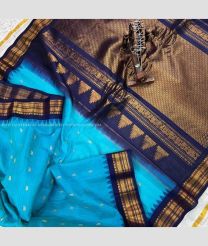 Blue Turquoise and Navy Blue color gadwal sico sarees with temple kuttu border design -GAWI0000853