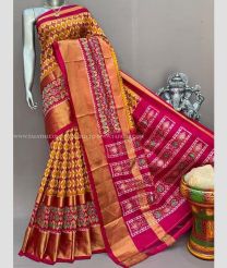 Mustard Yellow and Pink color Ikkat Lehengas with all over pochampally ikkat design -IKPL0028842