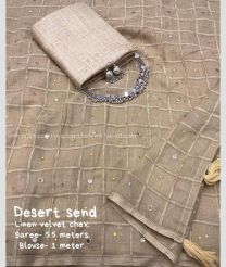 Sand color linen sarees with All over Thread Work Design-LINS0003476
