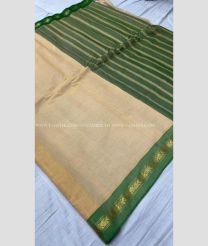 Cream and Fern Green color gadwal cotton sarees with all over lines design -GAWT0000388