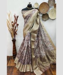 Grey and Cream color linen sarees with printed design saree -LINS0000576