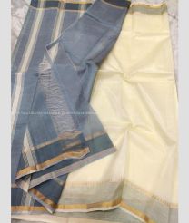 Half White and Grey color venkatagiri pattu handloom saree with Plain Design-VAGP0000459