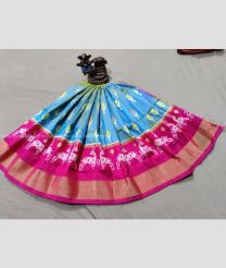 Grey and Pink color Ikkat Lehengas with All over Pochampally design-IKPL0000743