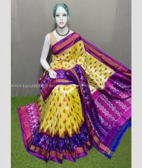 Lemon Yellow and Purple color pochampally ikkat pure silk handloom saree with All over Pochampally Ikkat Design-PIKP0016971