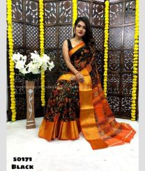 Black and Red color Organza sarees with Kalamkari Design-ORGS0001213