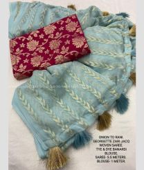 Sky Blue and Deep Pink color Chiffon sarees with All over Jari Woven Design-CHIF0001631