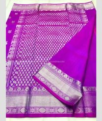Magenta and Silver color venkatagiri pattu sarees with all over kalamjali design -VAGP0001186