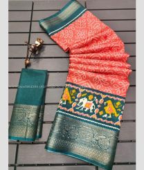 Peach and Teal color silk sarees with All over Patola Design-SILK0006757