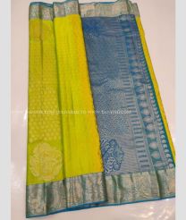 Mehndi Green and Aqua Blue color soft silk kanchipuram handloom saree with peacock buta design -KASS0000107
