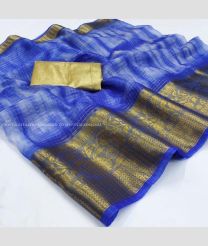 Royal BLue and Half White color Organza sarees with printed design saree -ORGS0000630