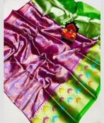 Light Pink and Parrot Green color Banarasi sarees with Paithani Border Design-BANS0000687