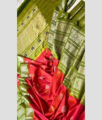 Red and Mehndi Green color gadwal pattu handloom saree with Kanchi Border Design-GDWP0000732