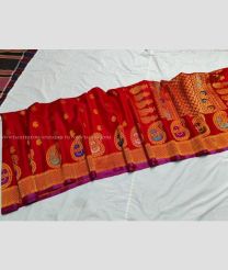 Red and Magenta color gadwal pattu sarees with meenakari border design -GDWP0002007
