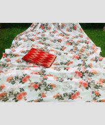 Half White and Orange color Georgette sarees with digital printed sarees design -GEOS0000363