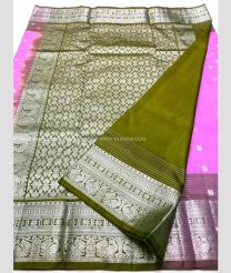 Mehendi Green and Rose Pink color venkatagiri pattu sarees with all over kalamjali design -VAGP0001185