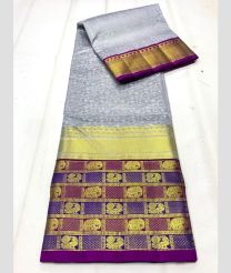 Grey and Magenta color venkatagiri pattu sarees with kuttu border design -VAGP0001188