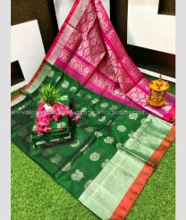 Pine Green and Magenta color kuppadam pattu handloom saree with All over Buttas Design-KUPP0028040
