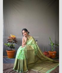 Pista Green color linen sarees with copper zari saree design -LINS0000684