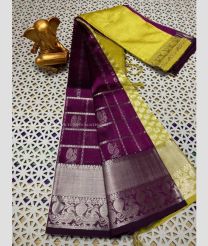 Magenta and Yellow color mangalagiri pattu sarees with all over checks and buttas design -MAGP0027417