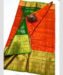Green and Orange color uppada pattu sarees with all over kalamjali buttas design -UPDP0022308