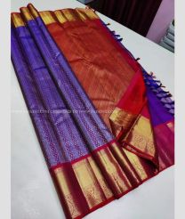 Violet and Red color kanchi pattu handloom saree with Jari Border Design-KANP0006578