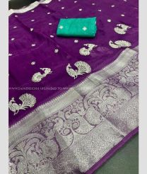 Magenta and Green color Organza sarees with peacock border saree design -ORGS0000497