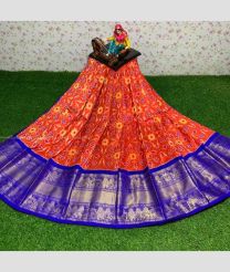 Red and Royal Blue color Ikkat Lehengas with All over Pochampally design-IKPL0000767