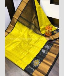 Yellow and Black color kuppadam pattu handloom saree with Pochampally Border Design-KUPP0042817