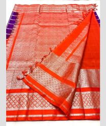 Magenta and Orange color venkatagiri pattu sarees with all over checks and buttas design -VAGP0001136