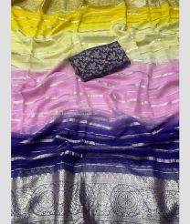 Lemon Yellow and Purple color Georgette sarees with All over 4D Design-GEOS0016990