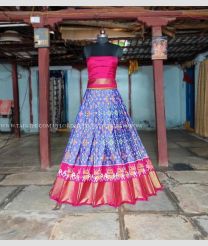 Violet and Pink color Ikkat Lehengas with Pochampally Border Design-IKPL0000797