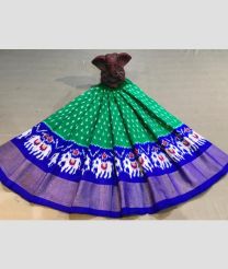 Elf Green and Royal Blue color Ikkat Lehengas with all over pochampally ikkat design -IKPL0028862