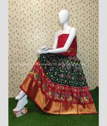 Black and Red color Ikkat Lehengas with pochampalli border design -IKPL0000773