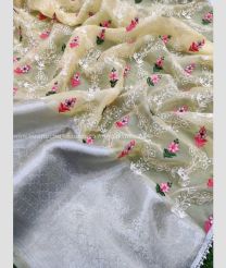 Light Yellow and Pink color Organza handloom saree with silver border saree design -ORGS0000344