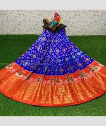 Royal Blue and Orange color Ikkat Lehengas with All over Pochampally design-IKPL0000768