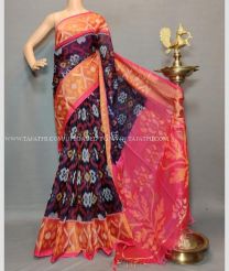 Navy Blue and Rani Pink color pochampally Ikkat cotton handloom saree with All over Pochampally Ikkat Design-PIKT0000082
