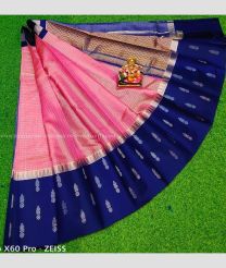 Pink and Navy Blue color kuppadam pattu handloom saree with All over Checks Design-KUPP0029705