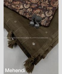 Pine Green color linen sarees with plain sarees design -LINS0000650