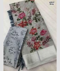 Grey and Red color Chiffon sarees with embriodary saree design -CHIF0000108