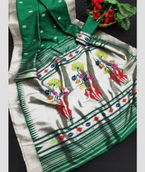 Green and Silver color Banarasi sarees with Jari Border Design-BANS0000629
