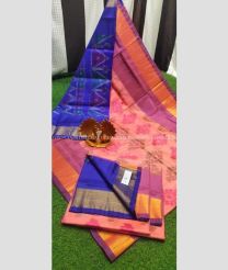 Blue and Peach color Uppada Soft Silk handloom saree with all over pochampalli weaving saree design -UPSF0002048