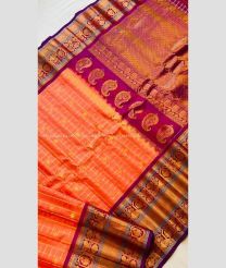 Peach and Maroon color gadwal pattu handloom saree with Jari Border Design-GDWP0000706
