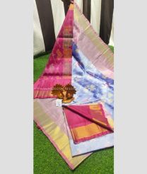 Pink and Lite Blue color Uppada Soft Silk handloom saree with All over Pochampally design-UPSF0002040
