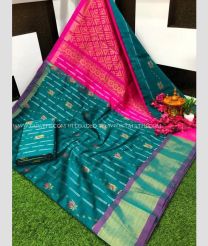 Teal and Pink color kuppadam pattu handloom saree with All over Buttas Design-KUPP0054183