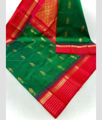 Dark Green and Red color mangalagiri pattu sarees with all over buttas design -MAGP0027090