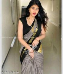 Grey and Black color silk sarees with Jari Border Design-SILK0002232