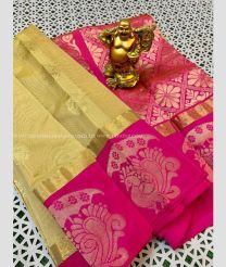 Wheat and Magenta color Chenderi silk handloom saree with All over Buttas Design-CNDP0011917