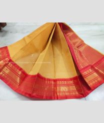 Lemon Yellow and Burgundy color gadwal cotton sarees with all over checks design -GAWT0000412