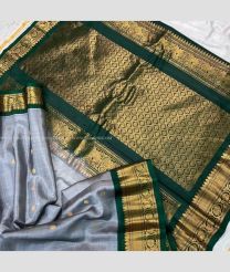 Grey and Forest Fall Green color gadwal sico sarees with temple kuthu border design -GAWI0000911
